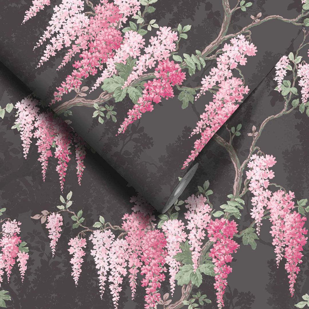 Wisteria Botanical Wallpaper - Noir Black