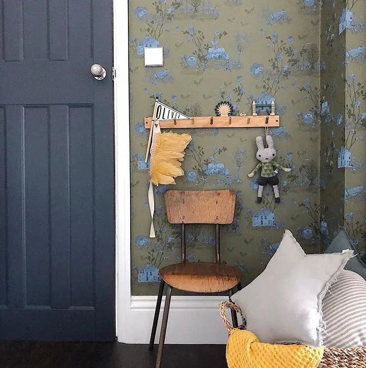 Woodlands Classic Wallpaper - Khaki Blue - Sian Zeng