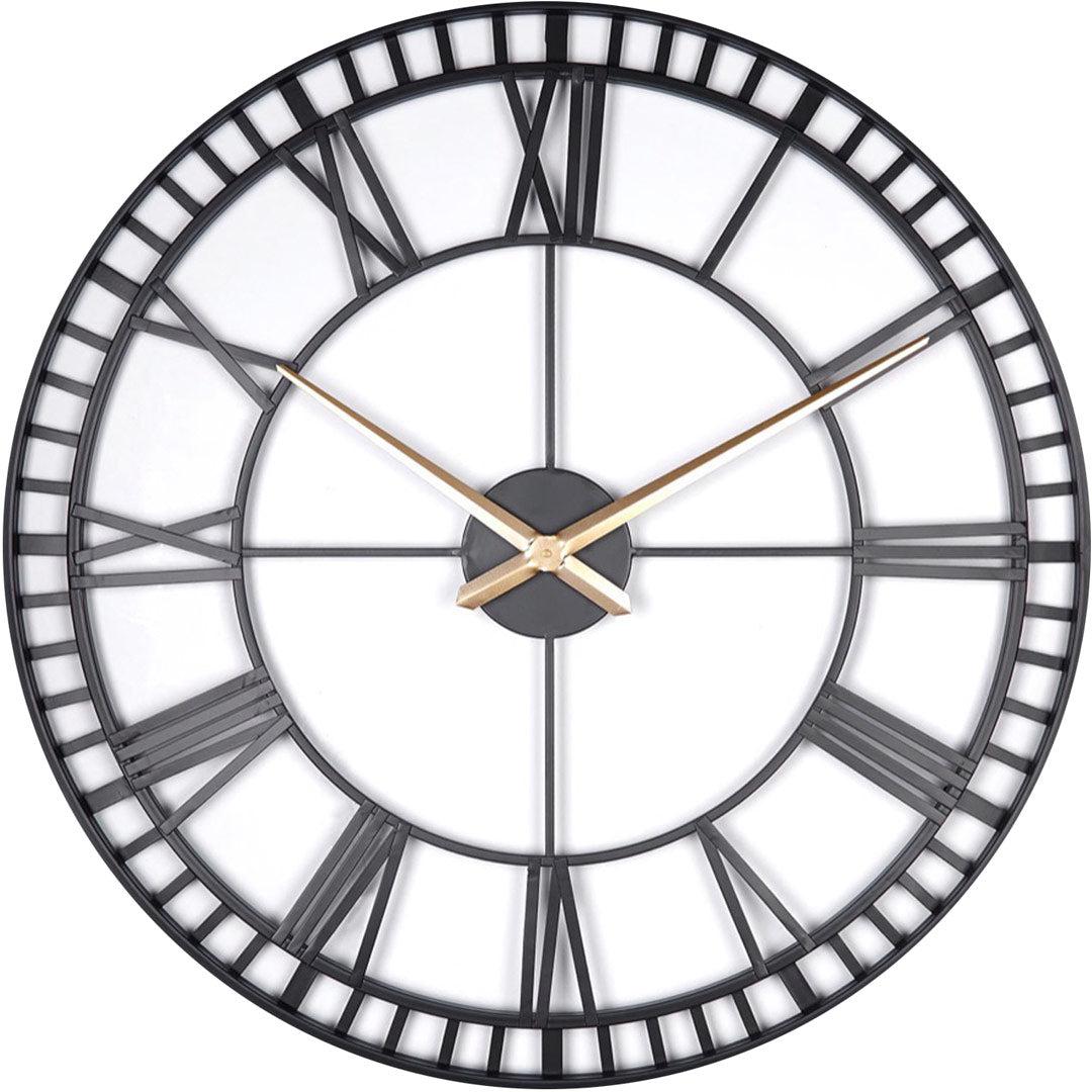 XL Black Metal Skeleton Wall Clock 80cm Lime Lace