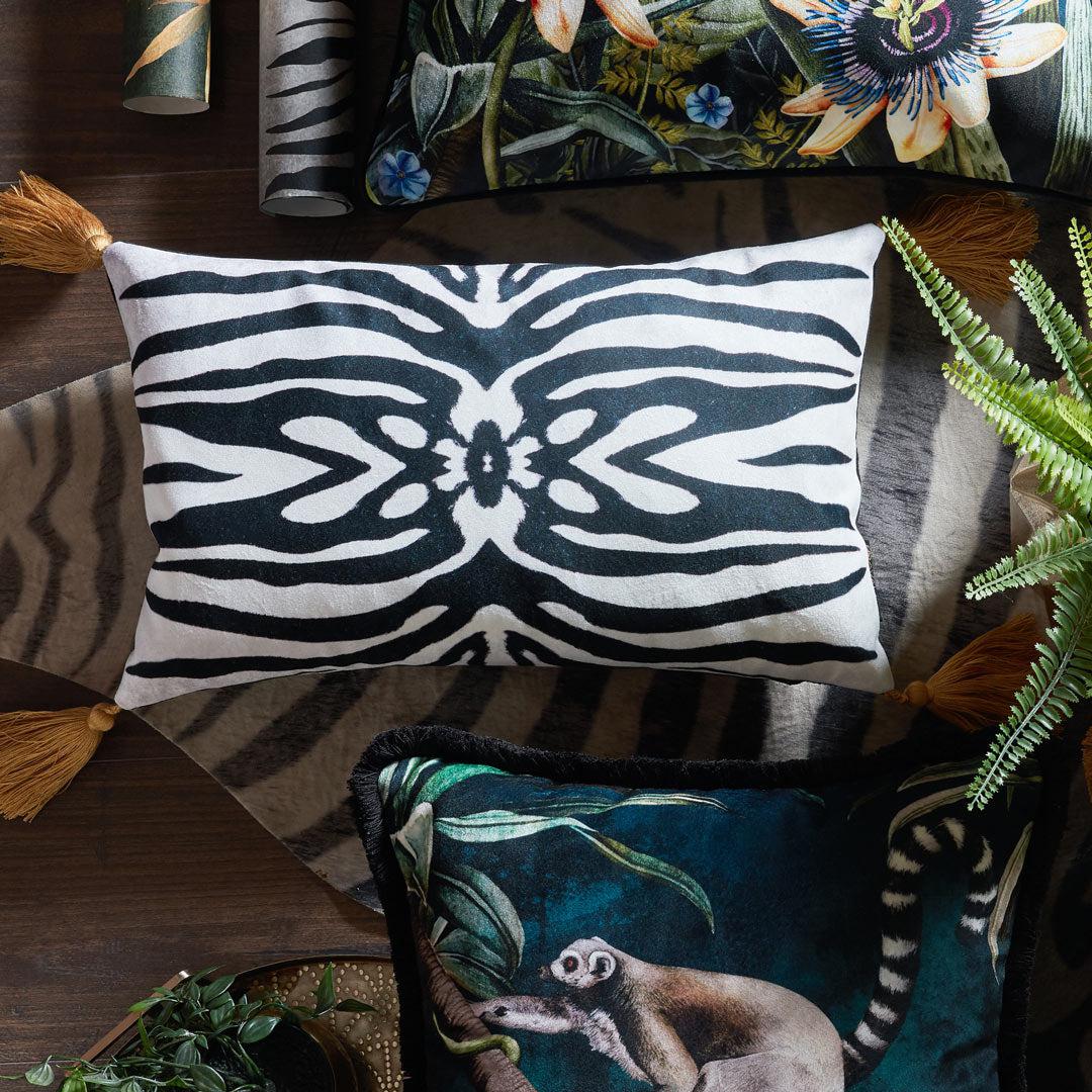 Zebra Tassel Velvet Cushion Cover
