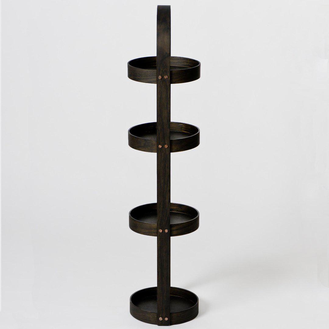 4 Tray Round Bathroom Caddy - Dark Oak