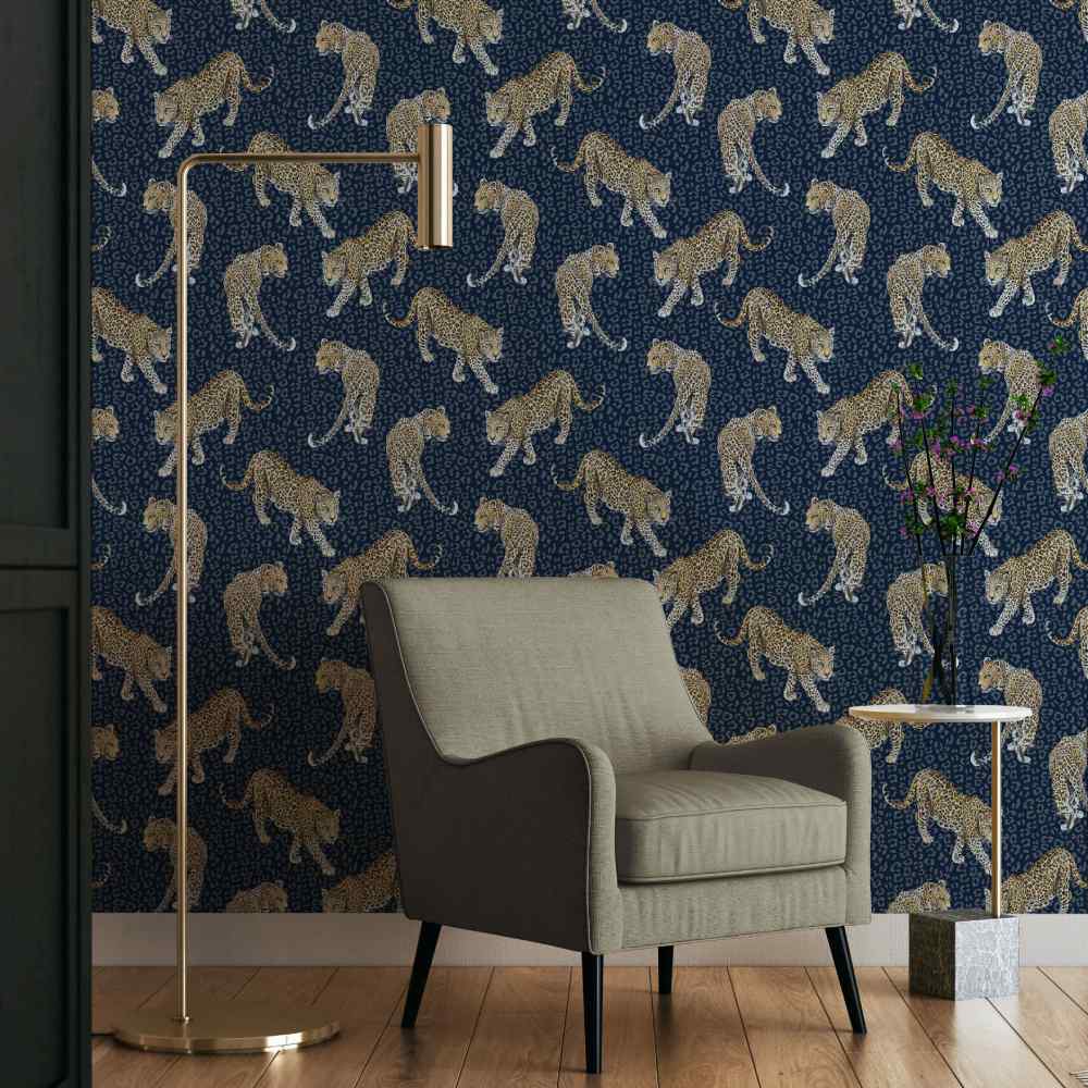All Over Leopard Wallpaper - Blue - Graduate Collection