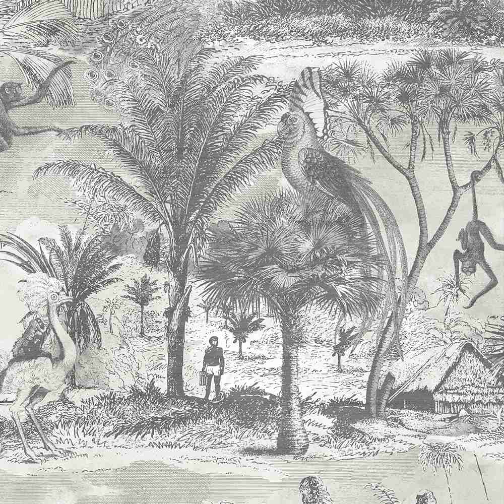 Animal Islands Wallpaper - Muted Grey - Brand Mckenzie