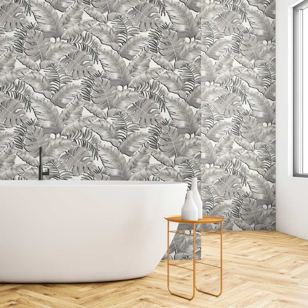 Banana Leaves Wallpaper - Black & White - Brand Mckenzie