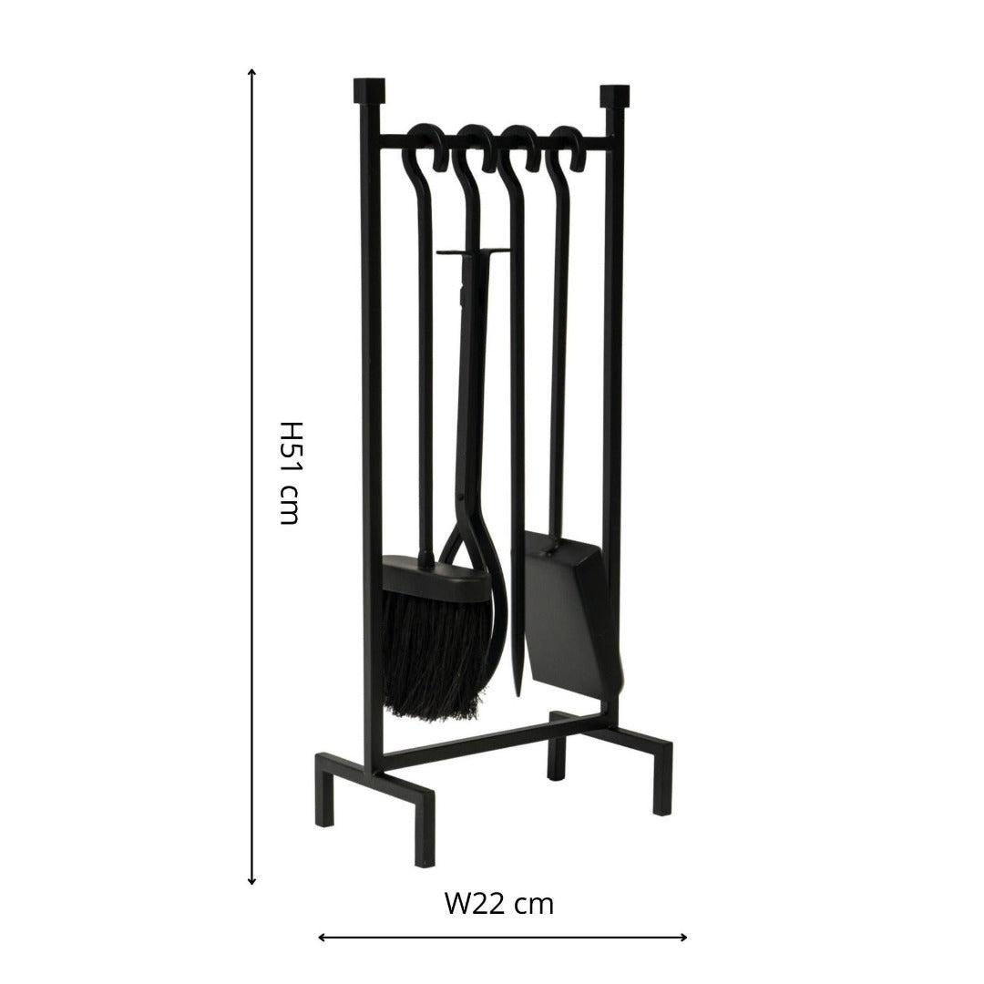 Black Iron Hanging Rack Fire Tools Set