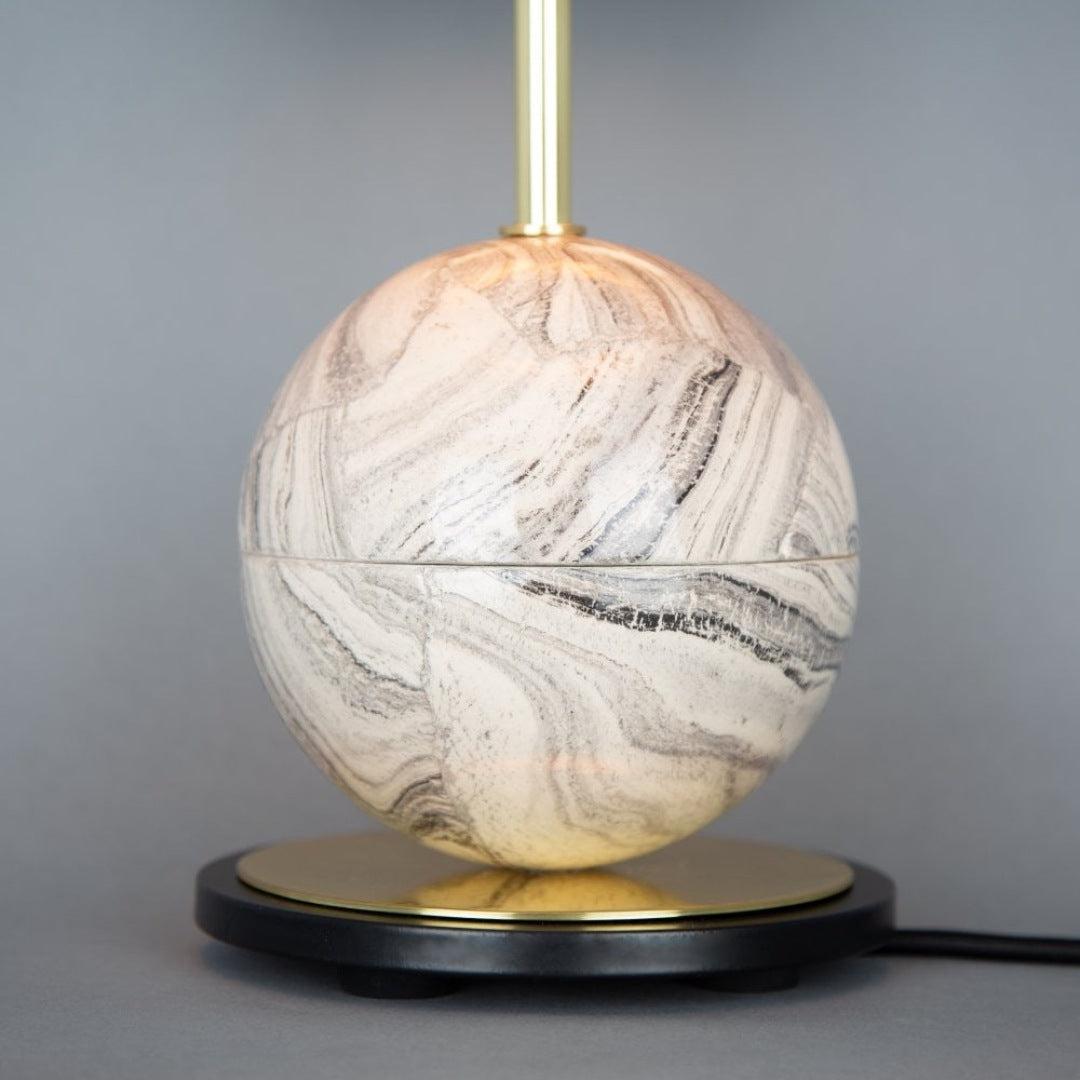 Byrd Marbled Ceramic Table Lamp - Cream Fabric Shade - Mullan Lighting