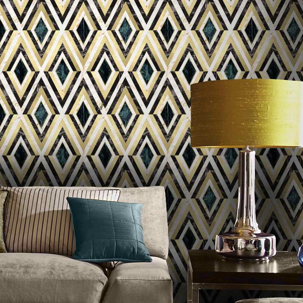 Diamonds Brass Metallic Wallpaper - MINDTHEGAP