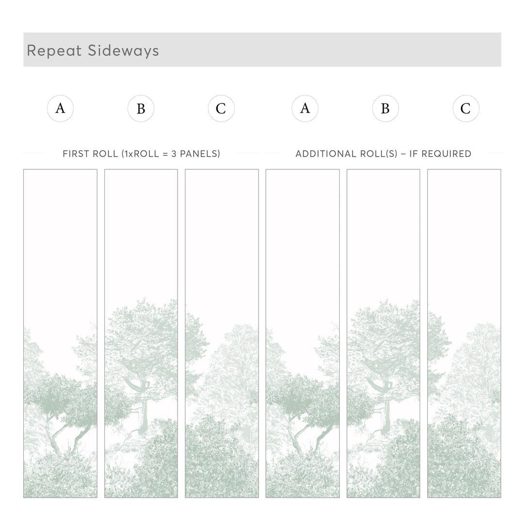 Dusty Green Hua Trees Wallpaper - Set of 3 Panels - Sian Zeng