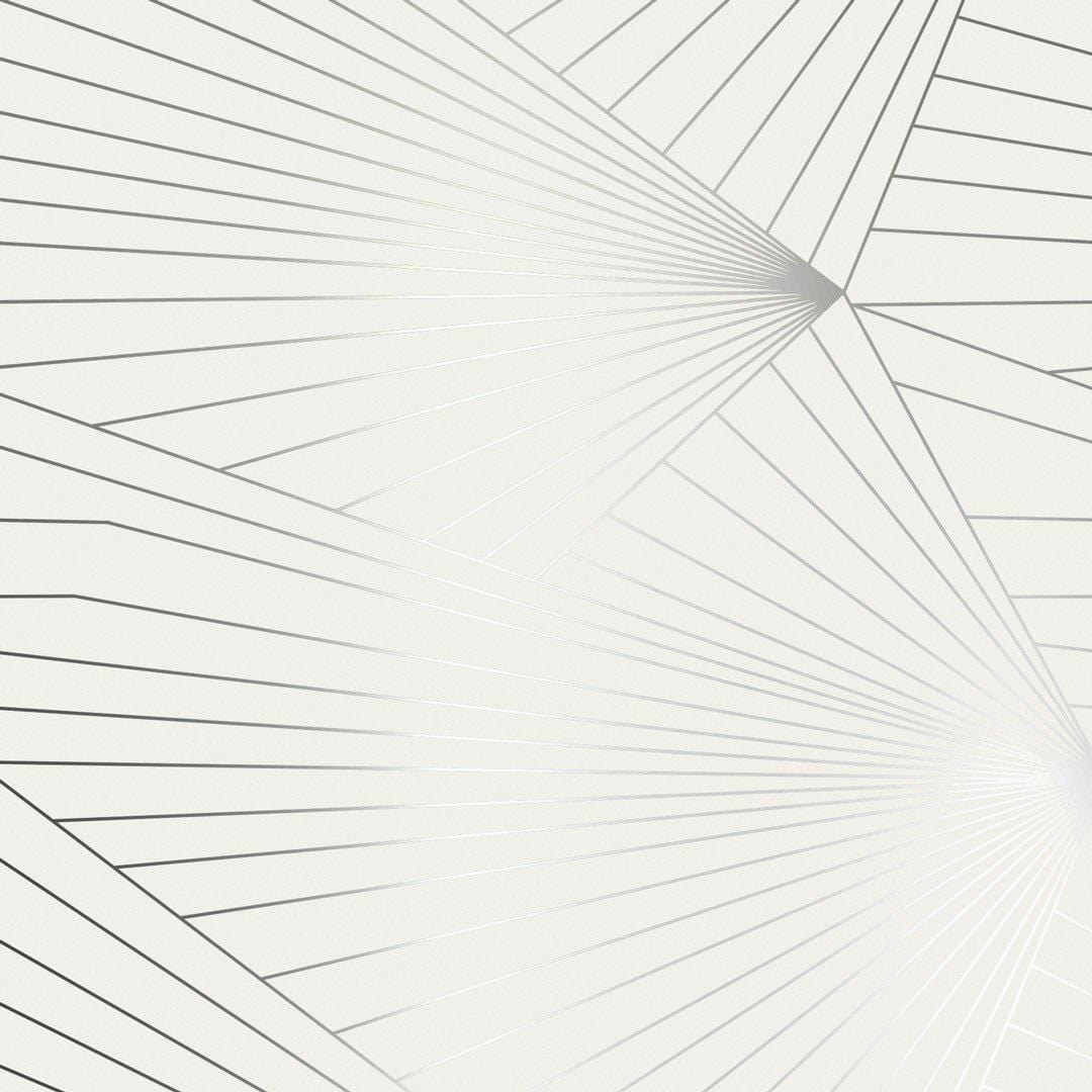 Fan Metallic Wallpaper - Pewter / White Stone - Erica Wakerly