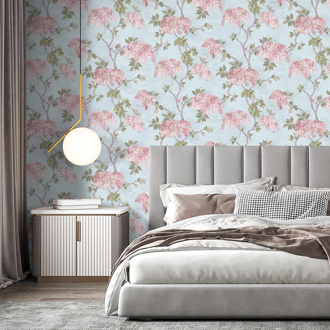 Feather Palm Wallpaper - Sky Blue - Brand Mckenzie