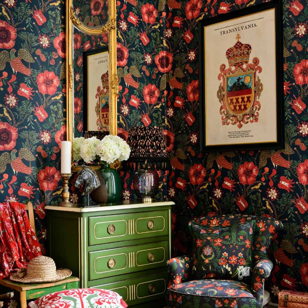 Folk Szekely Dark Wallpaper - Set of 3 Rolls - MINDTHEGAP