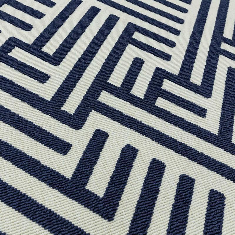 Geometric Linear Outdoor Rug - Blue & White