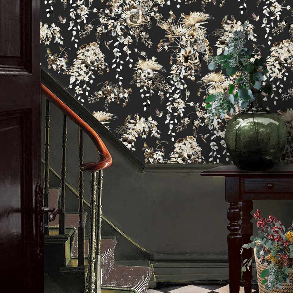 Hummingbirds Secret Garden Wallpaper - Charcoal - Good & Craft