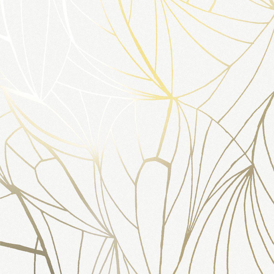 Leaf Wallpaper - White / Gold - Erica Wakerly