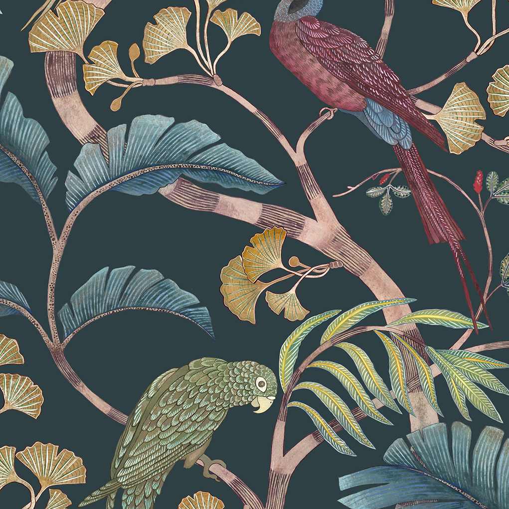 Living Branches Wallpaper- Dark Teal - Josephine Munsey