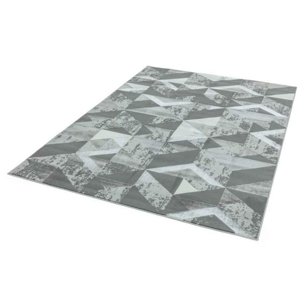 Metallic Geometric Print Rug - Silver
