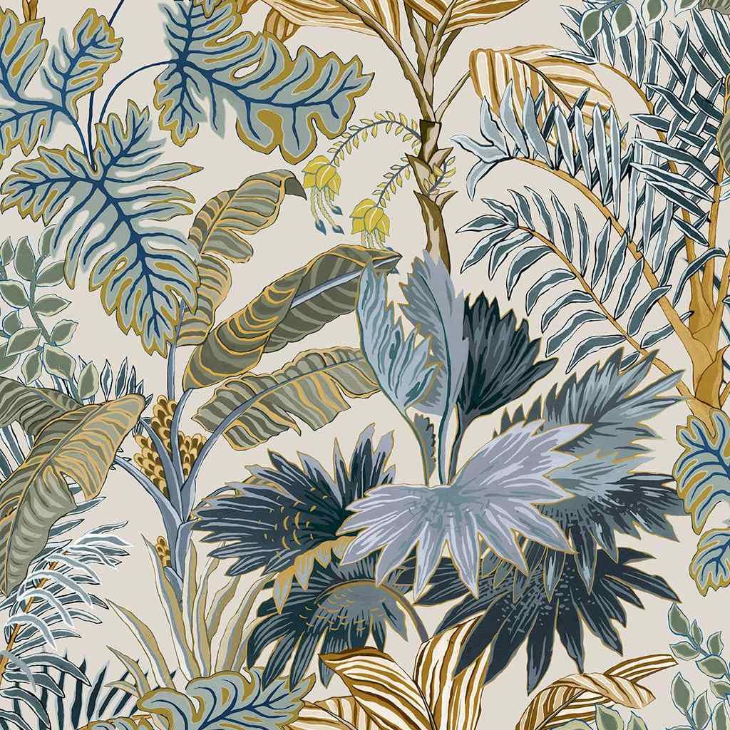 Palm Grove Wallpaper - Ecru & Blue - Josephine Munsey