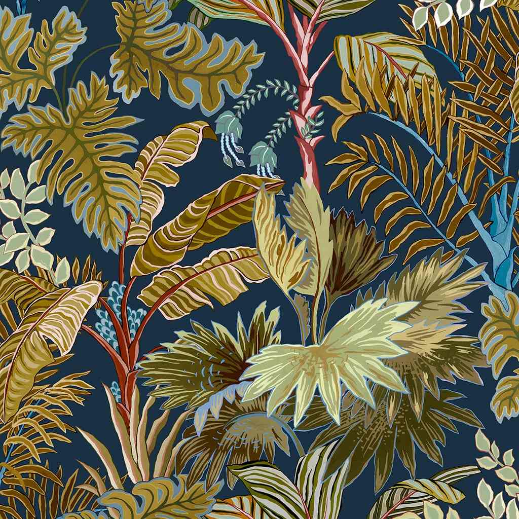 Palm Grove Wallpaper - Navy & Olive - Josephine Munsey