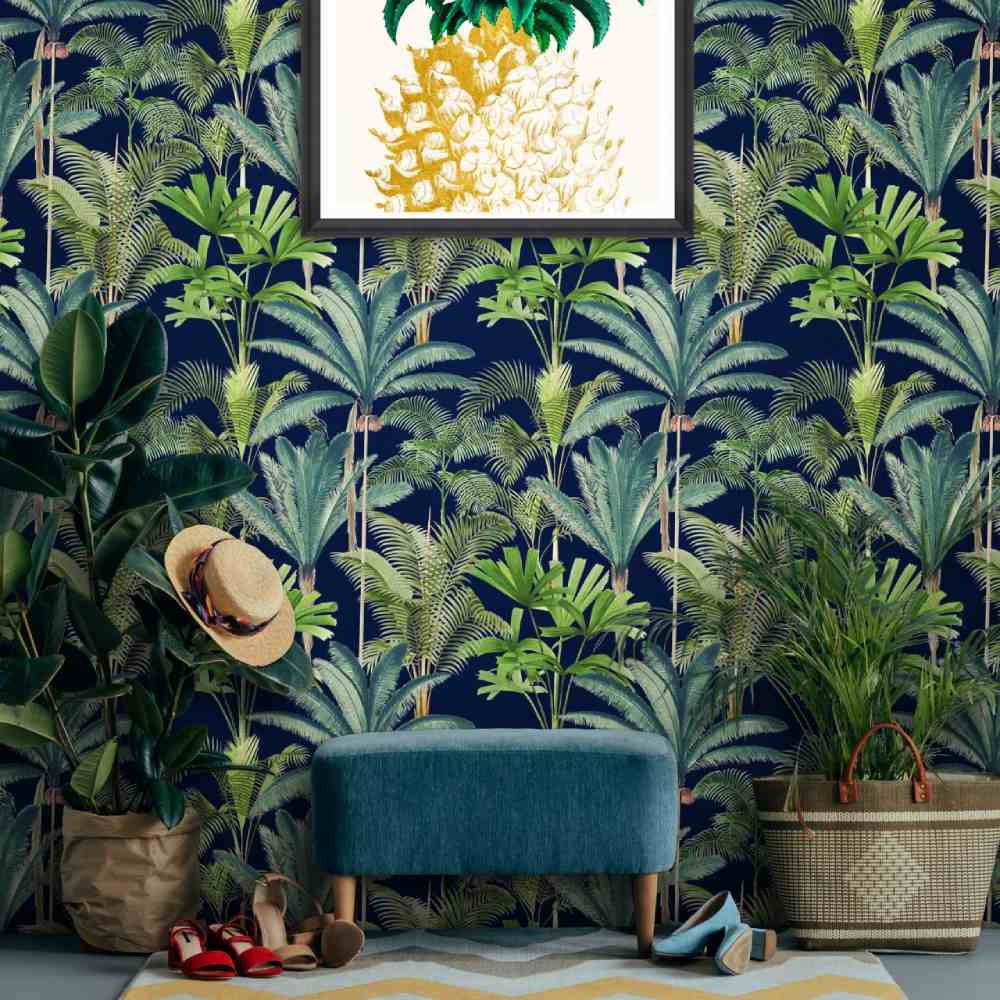 Palmeras Anthracite Wallpaper - Set of 3 Rolls - MINDTHEGAP