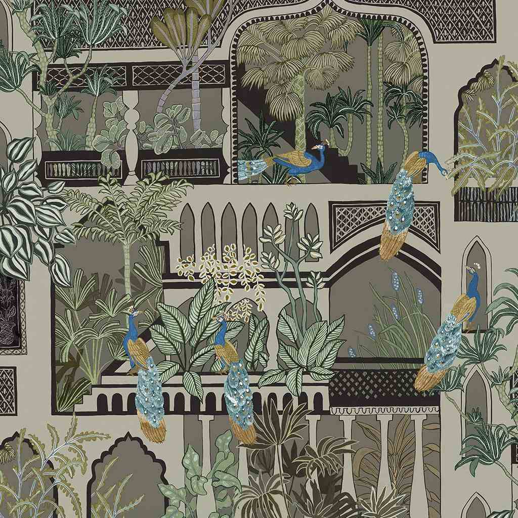 Peacock Arches Wallpaper - Mushroom Grey - Josephine Munsey