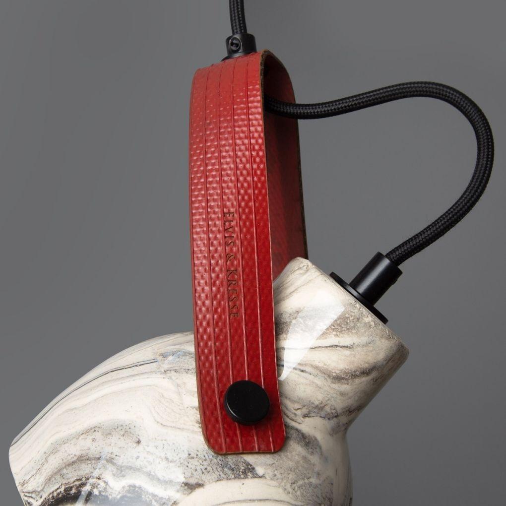 Pera Ceramic Pendant with Rescued Fire Hose Strap - Marbled - Mullan Lighting