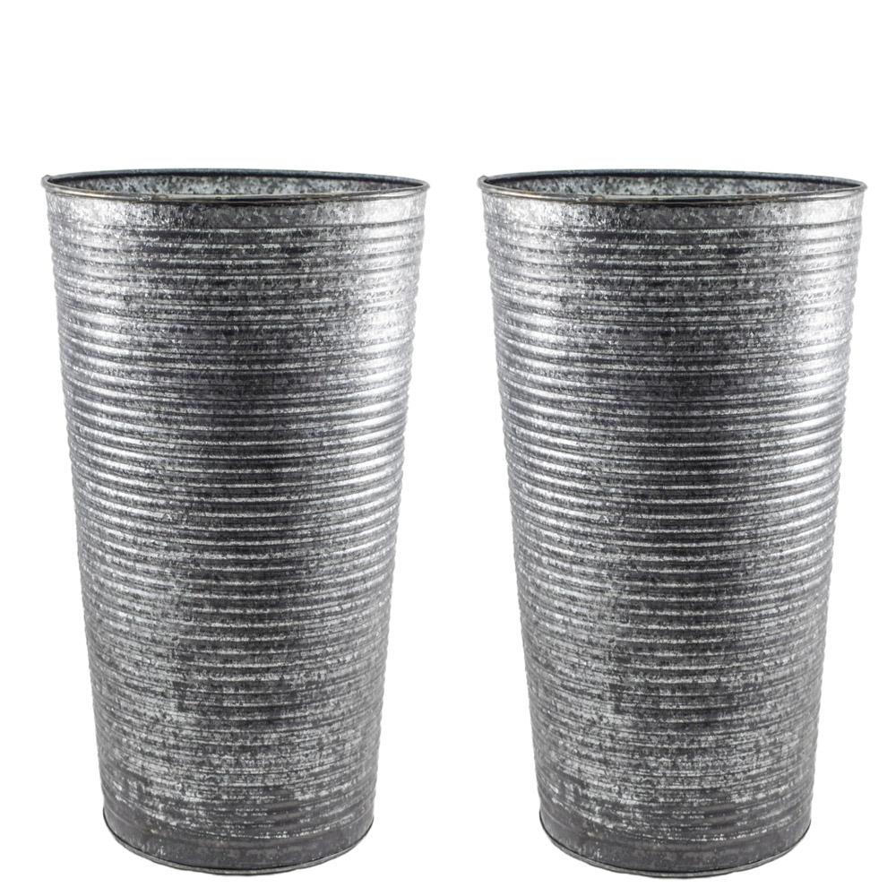 Ribbed Galvanised Vase Planter