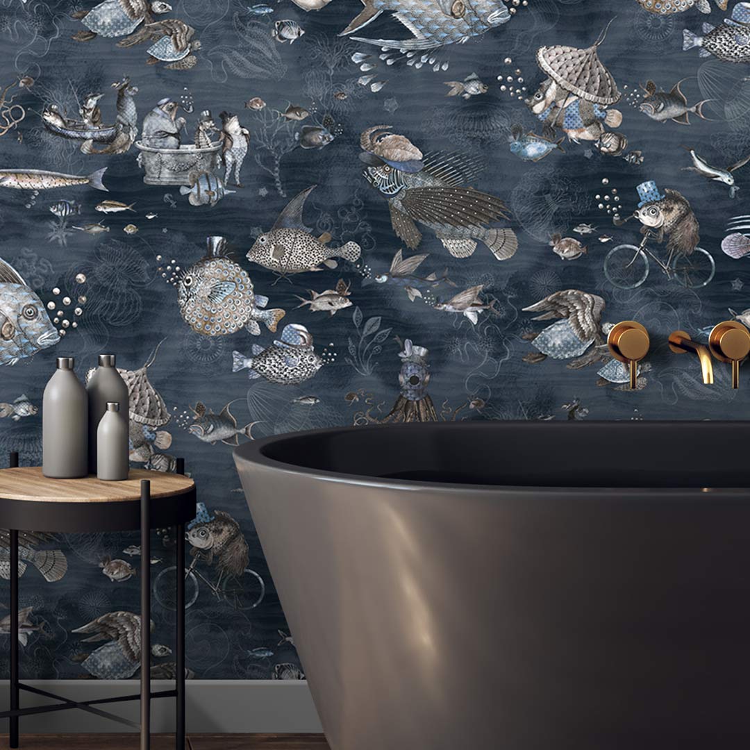 Sea Life Wallpaper - Navy - Brand Mckenzie
