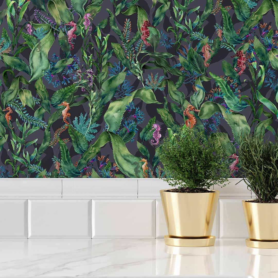 Seahorse Mangrove Wallpaper - Noir - Brand Mckenzie