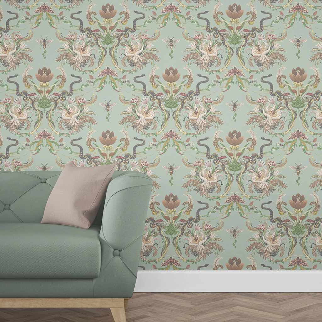 Serpentwined Wallpaper - Pale Moss - Becca Who
