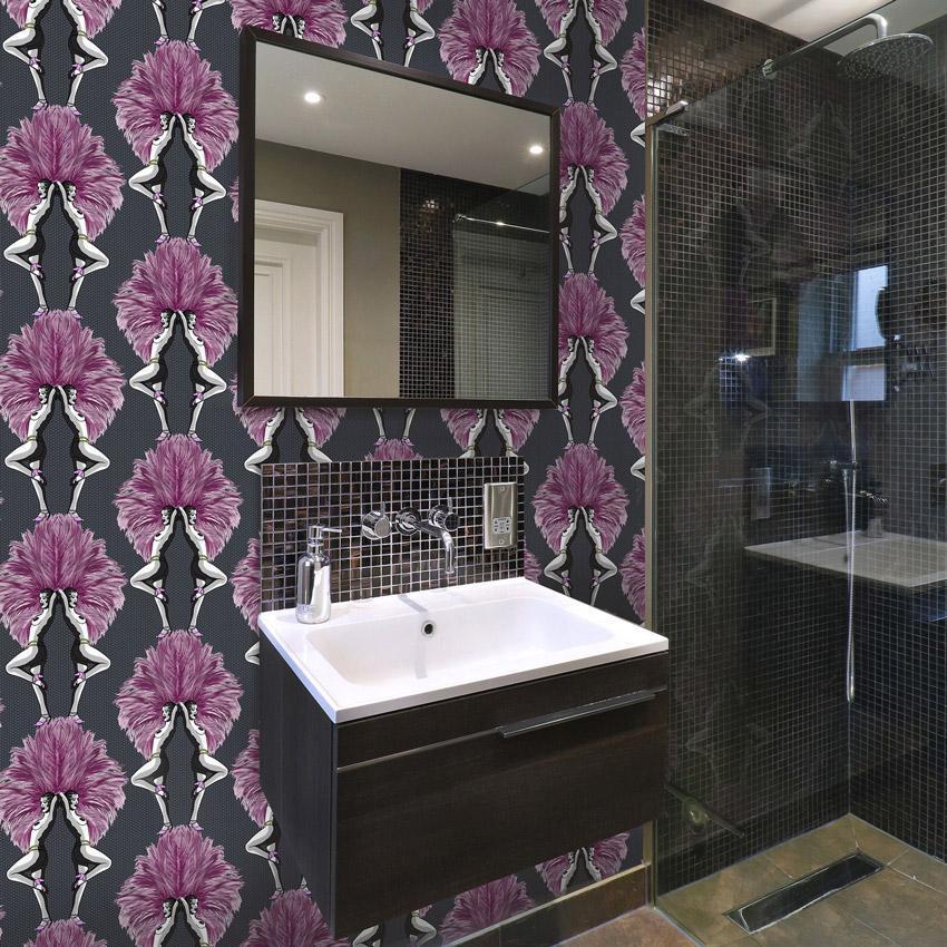 Showgirls Wallpaper - Metallic Pink & Black - Graduate Collection