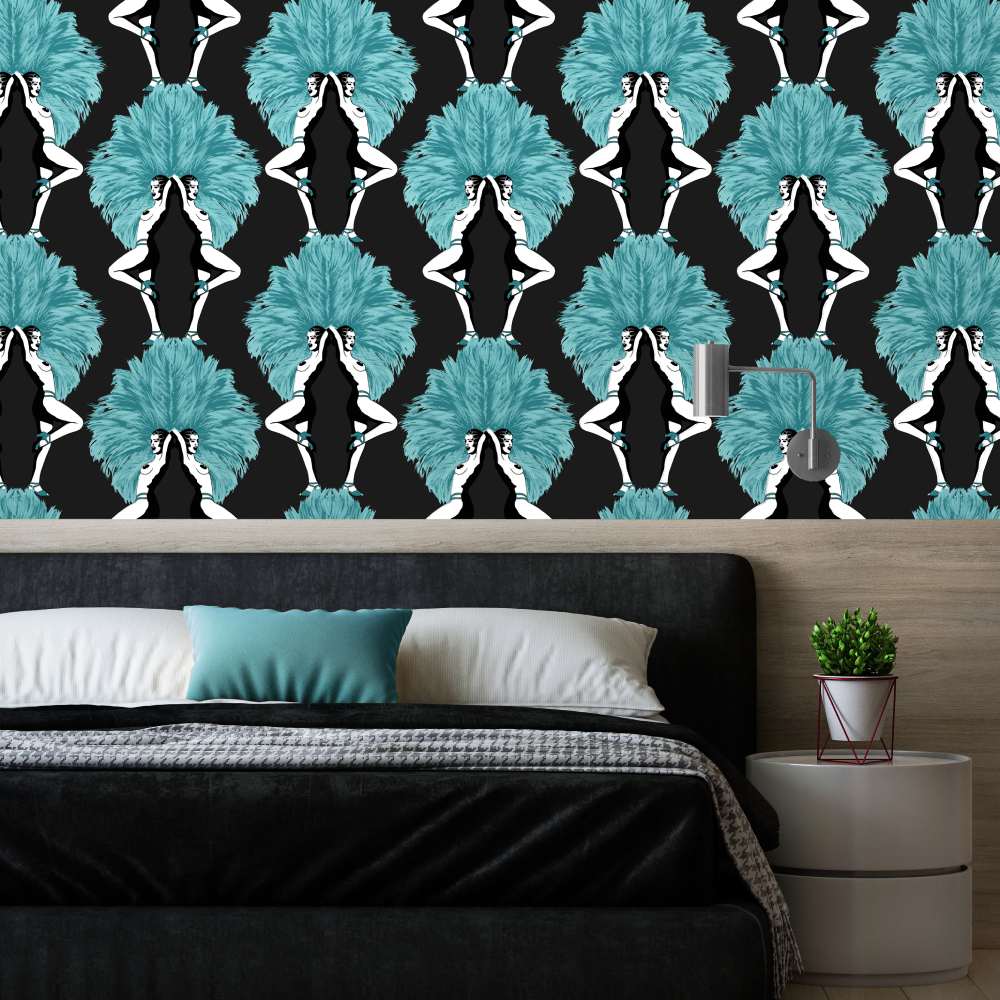 Showgirls Wallpaper - Metallic Teal & Black - Graduate Collection
