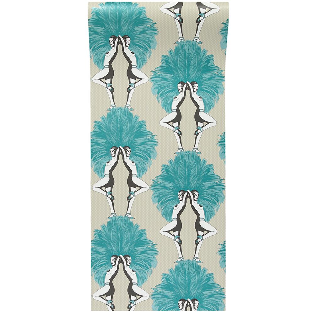 Showgirls Wallpaper - Metallic Teal & Cream - Graduate Collection