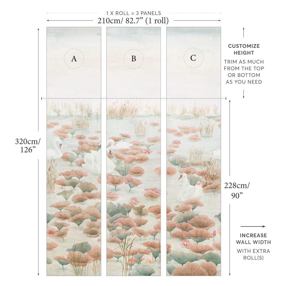 Swan Lake Wallpaper Mural - Terracotta - Sian Zeng