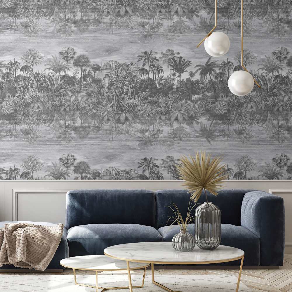 Tropical Reflections Wallpaper - Black & White - Brand Mckenzie