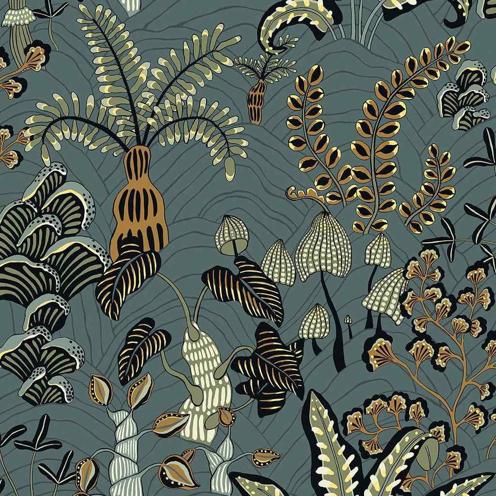 Woodland Floor Wallpaper - Petrol & Sage - Josephine Munsey