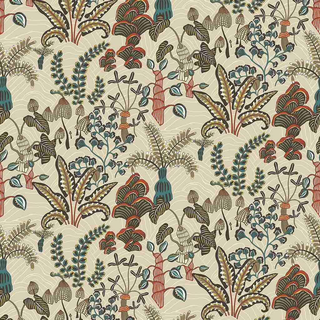 Woodland Floor Wallpaper - Stone & Teal - Josephine Munsey