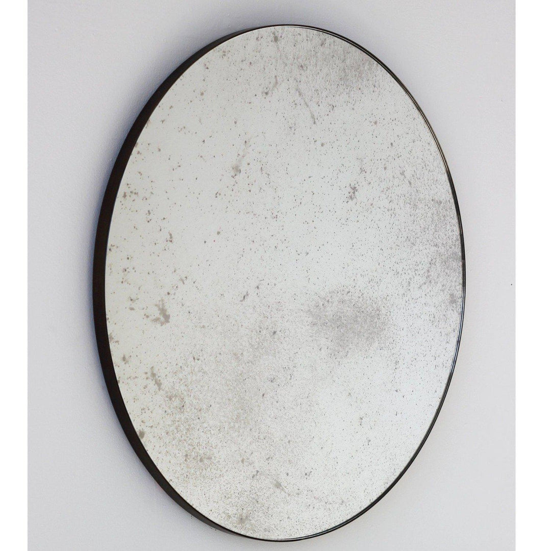 Antiqued Silver Orbis Round Mirror - Bronze Frame