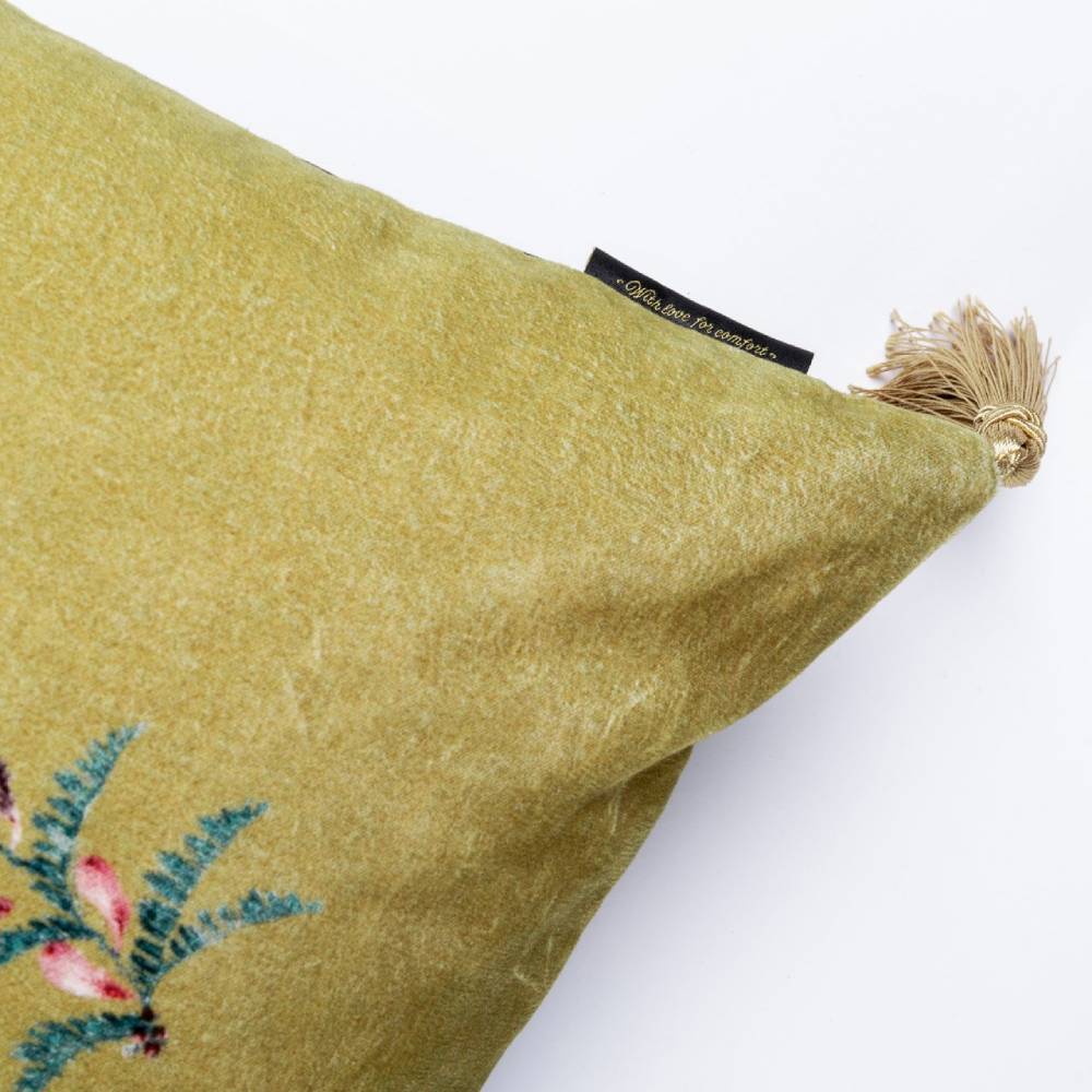 Birds of the Garden Velvet Embroidered Cushion - MINDTHEGAP