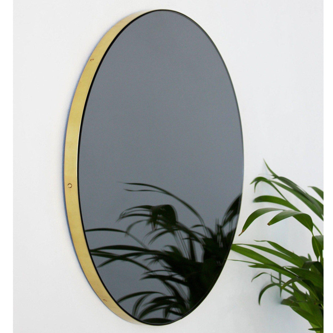 Black Tinted Orbis Round Mirror - Brass Frame