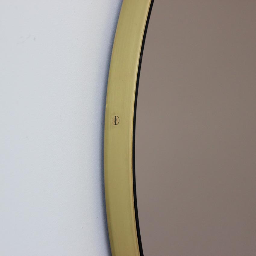 Bronze Tinted Orbis Round Mirror - Brass Frame