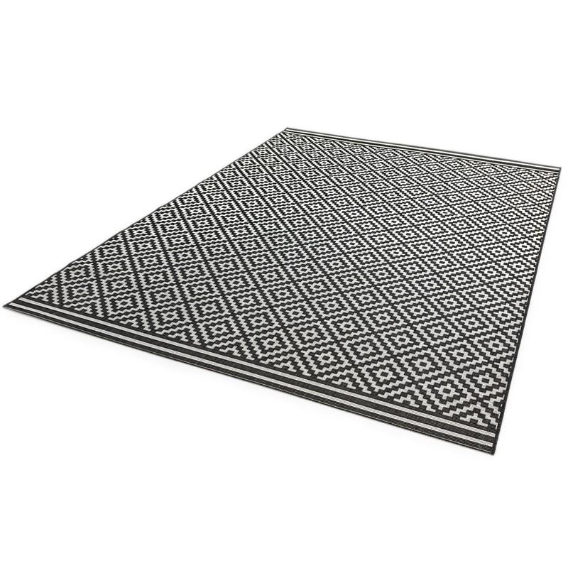 Geometric Diamond Outdoor Rug Black & White Lime Lace
