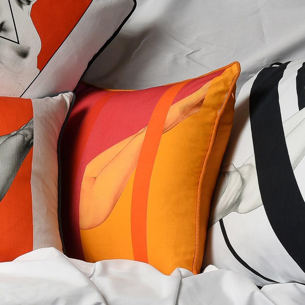 Orange Nude Print Cotton Cushion