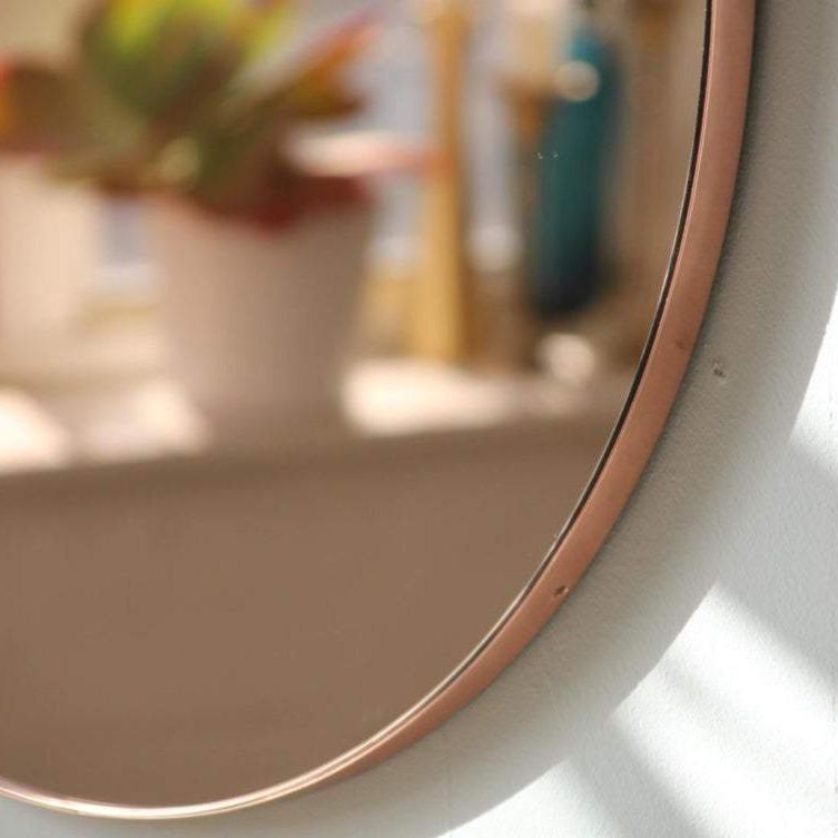 Rose Gold Tinted Round Mirror - Copper Frame