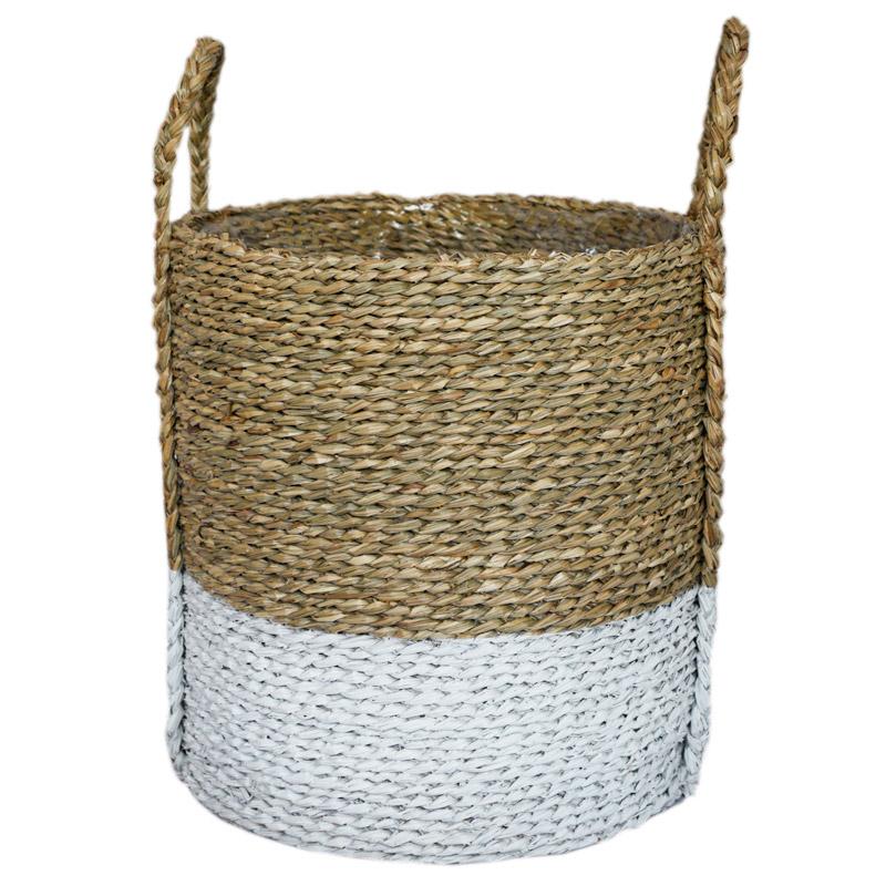 Set of 2 Seagrass Log & Kindling Baskets - White