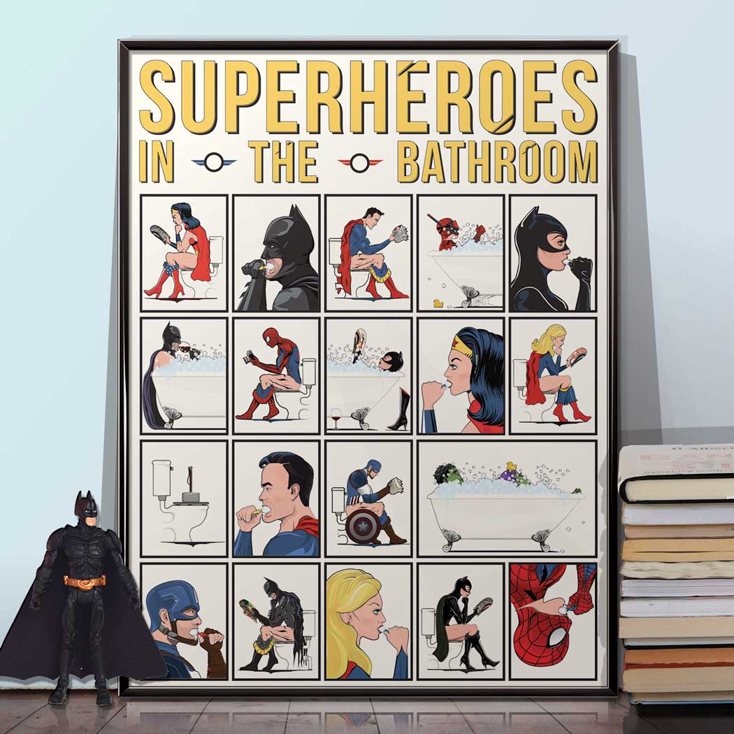 Superheroes in the Bathroom Print