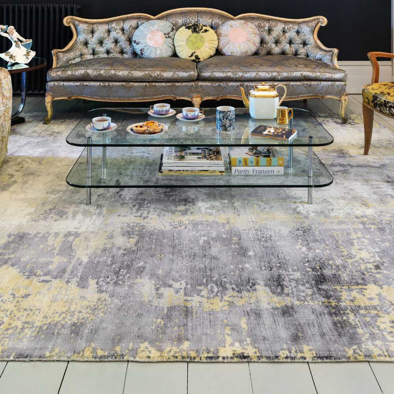 Abstract Screen Printed Hand Woven Rug - Gold