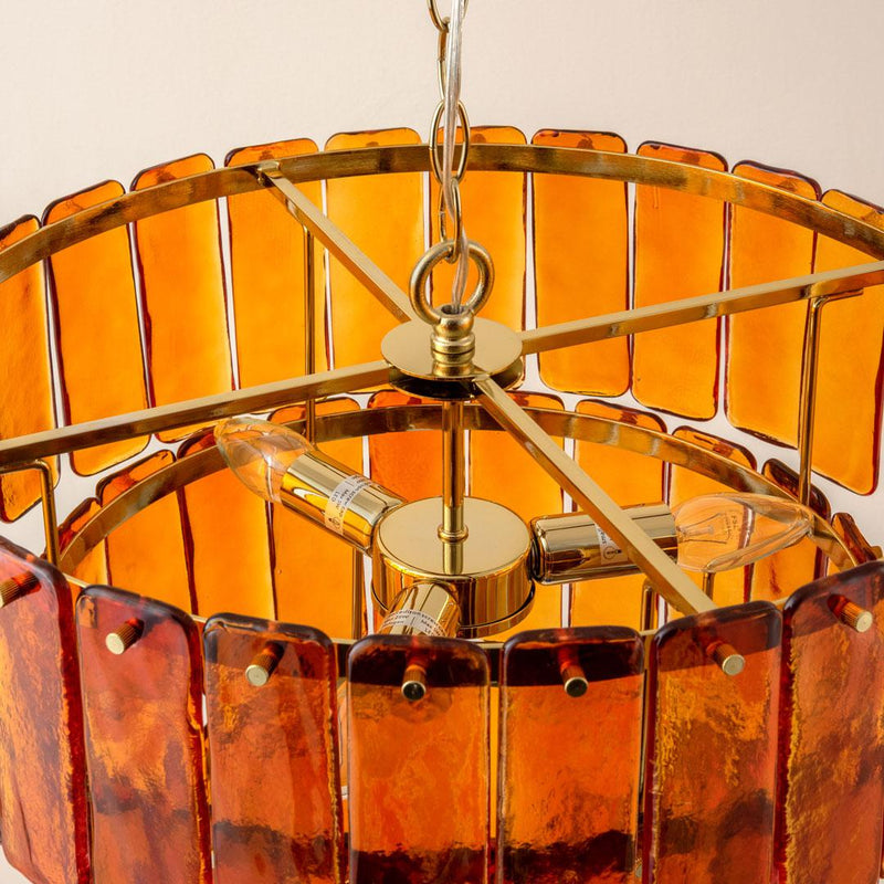 Amber Glass 3 Tiered Chandelier - Houseof