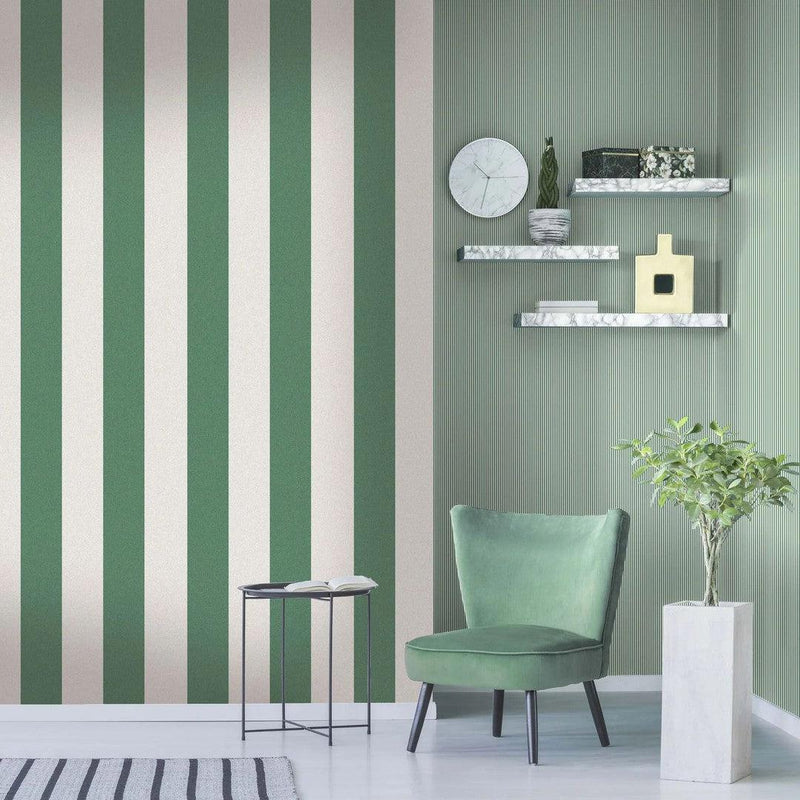 Awning Stripe Wallpaper - Green & Magnolia