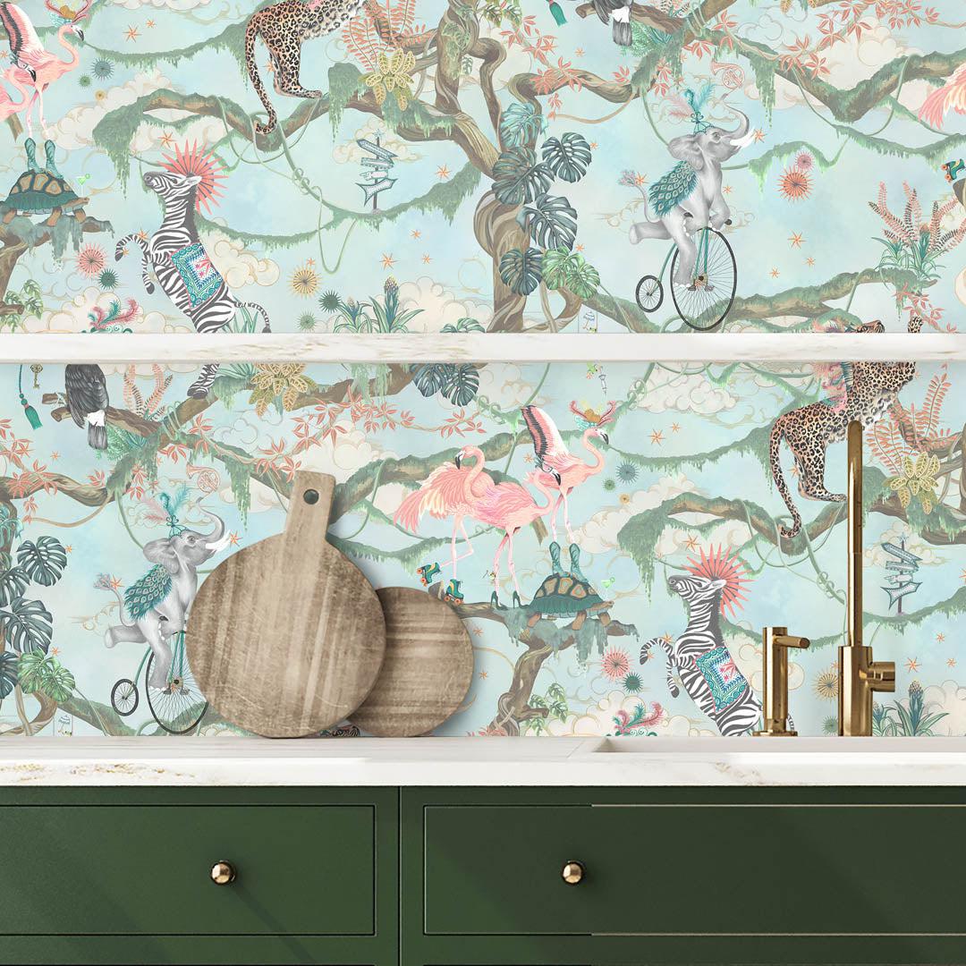 Balancing Act Wallpaper - Green Sky - Brand Mckenzie