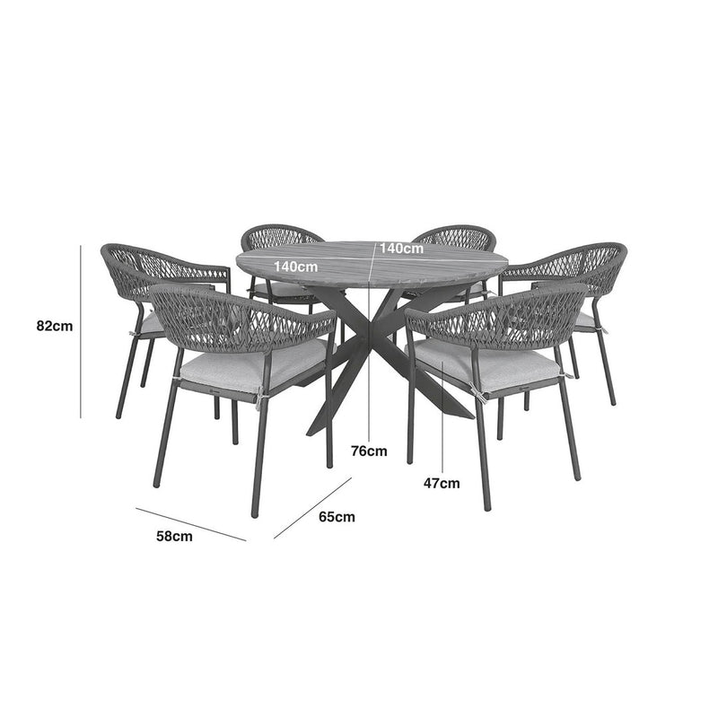 Bali Rope Weave 6 Seat Round Outdoor Dining Set
